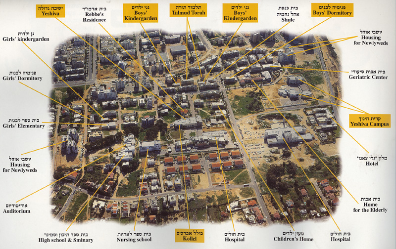 Plan of Kiryat Sanz Netanya – Yeshiva, schools, Galei Sanz Hotel, Laniado Hospital, kollel, kindergartens and community facilities